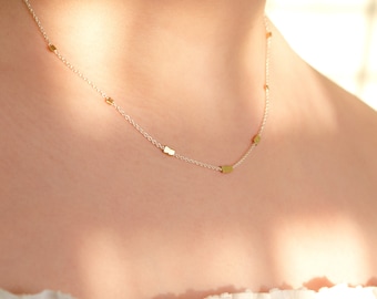 Beaded Chain Choker, Sterling Silver Chain with Gold Filled Beads, Two Tone Layering Necklace, Simple Everyday Jewelry