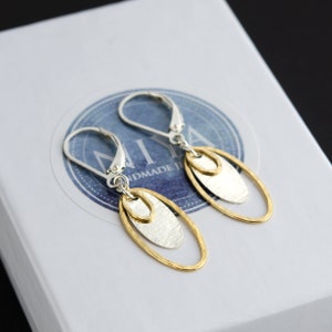 Two Tone Lever-Back Earrings Textured Oval Earrings Mixed Metal Earrings Mixed Metal Jewelry Gift for Her Silver and Gold Earrings image 6