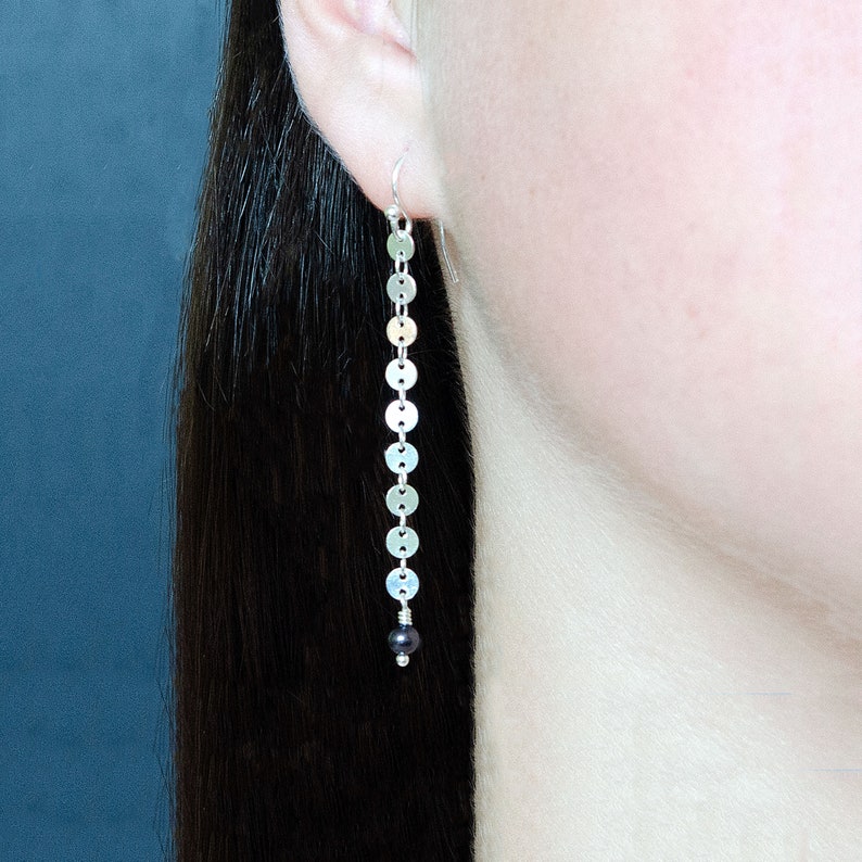 Silver Coin Dangle Earrings \u2022 Long Chain Earrings \u2022 Grey Pearl Earrings \u2022 Statement Earrings \u2022 Long Circle Drop Earrings \u2022 Boho Earrings