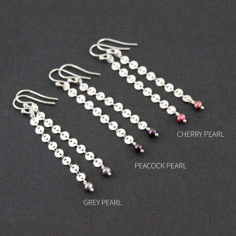 Silver Coin Dangle Earrings \u2022 Long Chain Earrings \u2022 Grey Pearl Earrings \u2022 Statement Earrings \u2022 Long Circle Drop Earrings \u2022 Boho Earrings