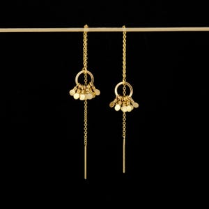 Dainty Gold Circle Threader Earrings, 14K Gold Filled Threaders, Adjustable Length Chain Earrings
