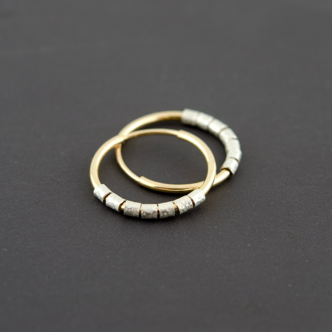 Mixed Metal Hoop Earrings, Two Tone Earrings, Gold and Silver Earrings, Endless Gold Hoops