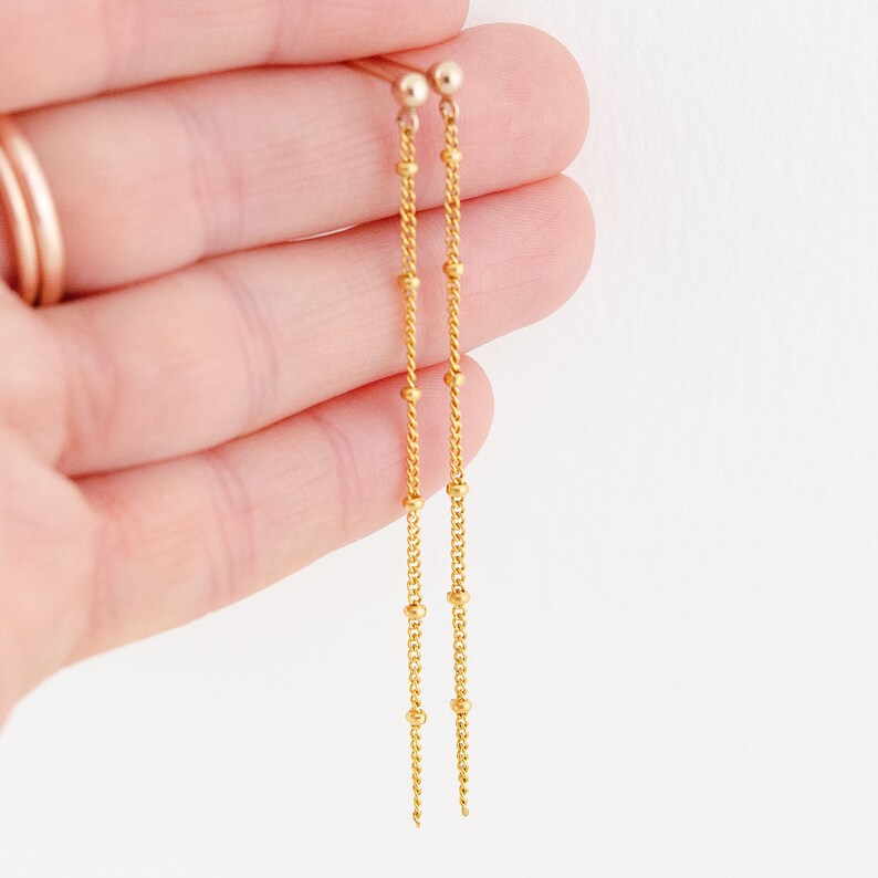 Long Gold Chain Earrings \u2022 Stud Chain Earrings \u2022 Wedding Earring \u2022 Long Dangle Earrings \u2022 Gold Falling Earrings \u2022 Gift For Her
