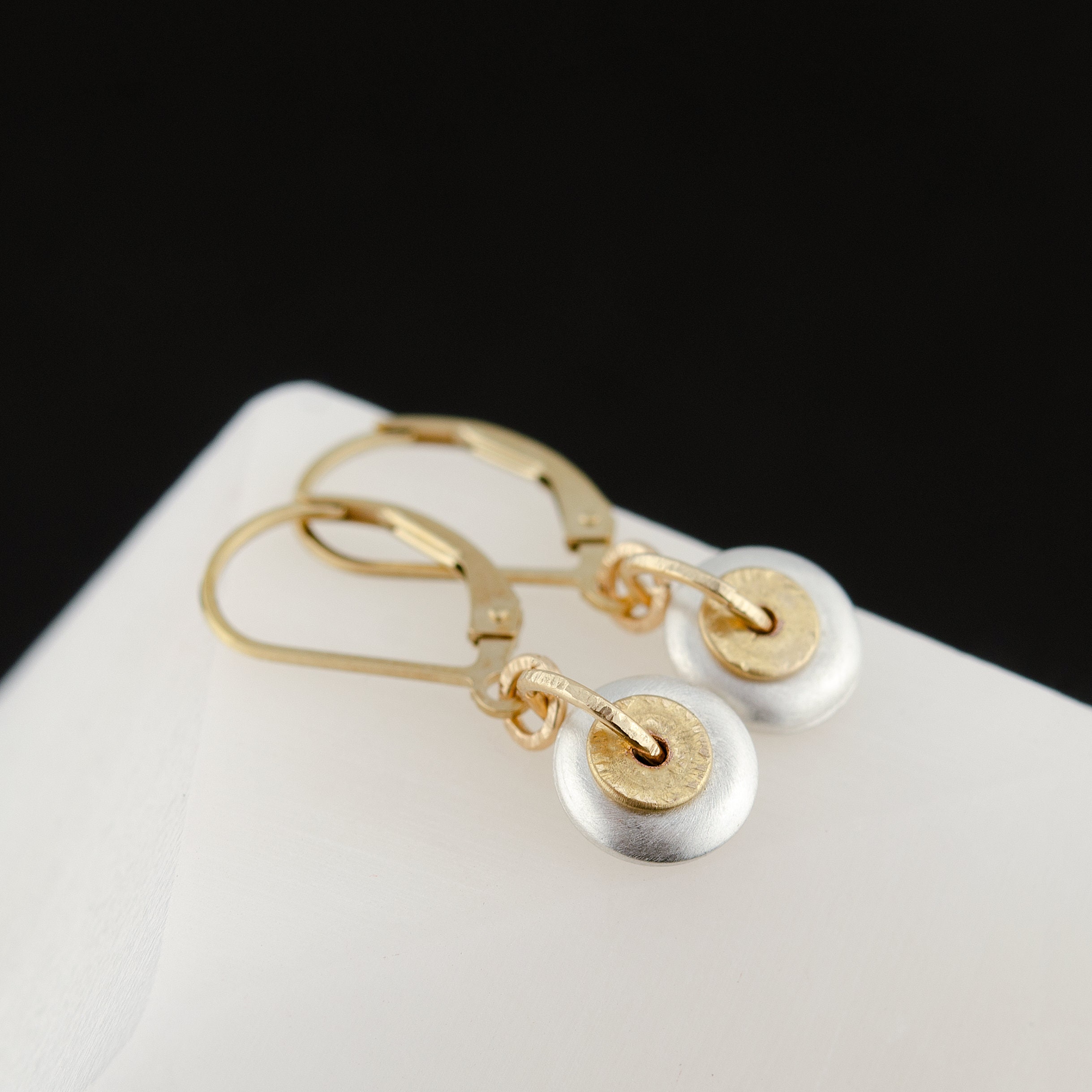 Mixed Metal Lever-back Earrings, Dainty Two Tone Earrings, Gold and Silver Dangle Earrings, Unique Earrings Gift, Everyday Earrings Gift