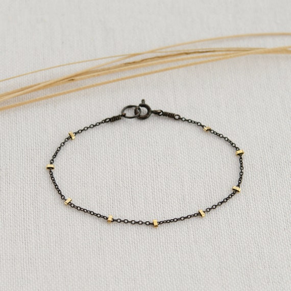 METAL BEAD BRACELET THIN BLACK METAL BEAD BRACELET THIN BLACK