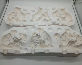 Vintage Evergreen #499 Mama Baby Bears Wolves Squirrels 3 Piece Wildlife Nature Scene Figurines Plaster Ceramic Porcelain Slip Casting Mold