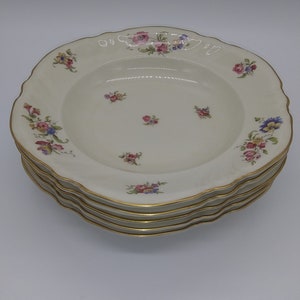 Set of (4) Vintage Rosenthal Continental Effenhelm Germany Viktoria Lombul Gold Trim Floral Soup Pasta Bowl Bone China Victorian Shabby