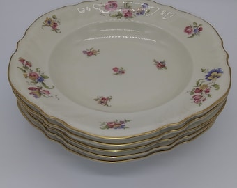 Set of (4) Vintage Rosenthal Continental Effenhelm Germany Viktoria Lombul Gold Trim Floral Soup Pasta Bowl Bone China Victorian Shabby