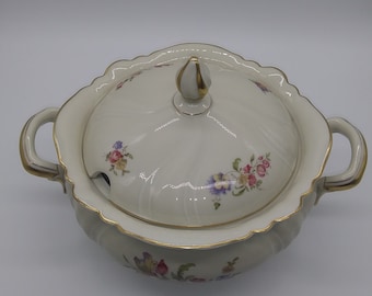 Vintage Rosenthal Continental Effenhelm Germany Viktoria Lombul Gold Trim Floral Spray Iris Lidded Tureen Serving Soup Bowl Dish Bone China