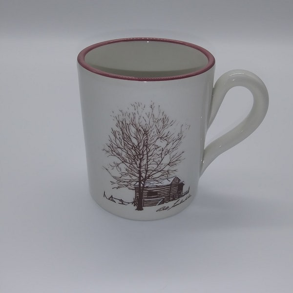 RARE San Marciano Ceramiche Artiste Signé Bob Timberlake Late Snow Riverwood Tree Coffee Cup Mug Italie Grès Rustique Ferme Paysage