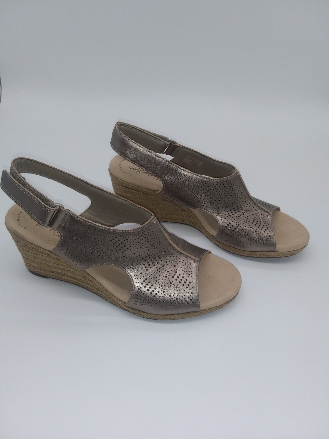 Women's Clarks Lafley Alaine Wedge Sandal Pewter Full Grain Leather Silver Size 9 M main image 0