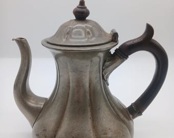 Antique 1850's James Dixon & Sons Sheffield Britannia Ottoman Style Coffee Tea Pot Wood Handle and Finial #1004 Individual Bachelor Serving