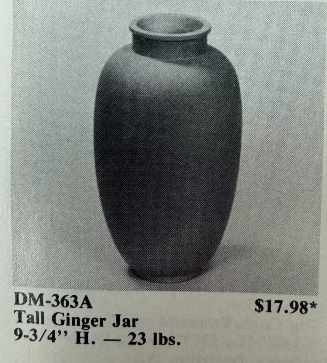 Vintage 1973 Duncan 363A Large 10 Ginger Jar Vase Ceramic Porcelain