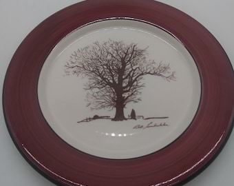 RARO San Marciano Ceramiche Artista Firmato Bob Timberlake Late Snow Riverwood Tree Piatto da Insalata Italia Gres Rustico Fattoria Paesaggio