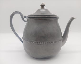 Vintage 1950's Genuine Pewter MCM Individual Bachelor Teapot Colonial Georgian Revival Acorn Finial Rope Twist Beaded Band
