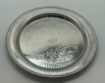 Vintage 1973 Alpha Xi Delta Commemorative Memorabilia Sorority Silverplated Serving Tray Platter William Rogers Reticulated 12" Graduation