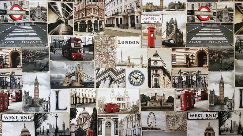 Digital Print Cotton Canvas, I Love London, London Bridges, Historic Landmarks, Upholstery fabric, Home Decor, Cushion, fabric by the Metre image 3