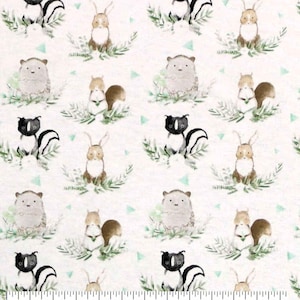 Tela de franela de algodón Forest Critters: Animales del bosque, acabado cepillado suave