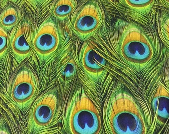 Peacock Feathers Print Cotton Canvas Fabric - 55" Wide