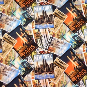 Rare Oop, Famous City Fabric par yard, Londres, Paris, New York, Milan, Voyages internationaux, Windham Fabrics