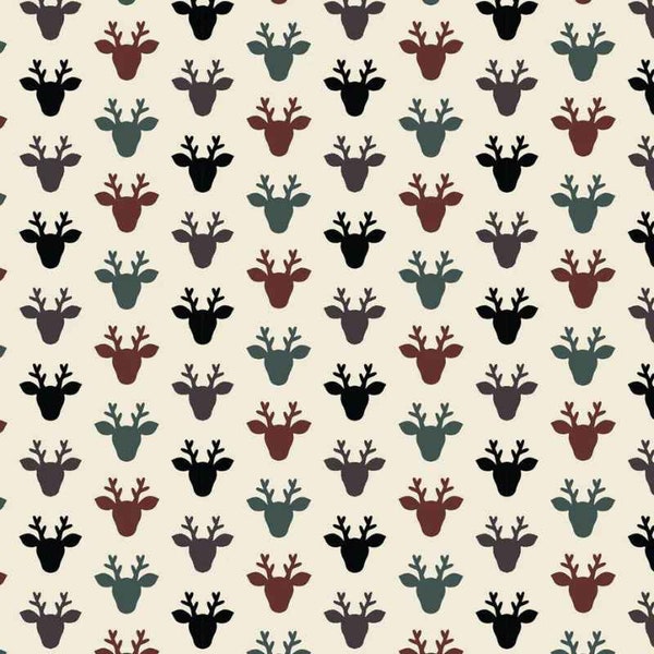 Hudson Deer FLANNEL on Cream flannel fabric by the Yard. 82220103B-03