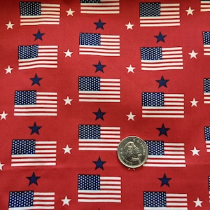 Tecido de algodão com bandeiras dos EUA, 4 de julho, por jarda, bandeira americana patriótica vermelha - Dia da Independência