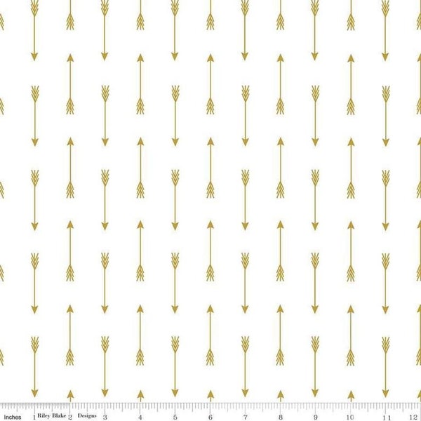 Gold Arrow Fabric, White and Metallic Gold Arrow Fabric, White and Gold Arrow Fabric, Fabric by the yard, fabric by the metre