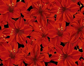 Christmas Fabric, Holidays Remembered, Red Poinsettias fabric by the Yard, Y2402-03