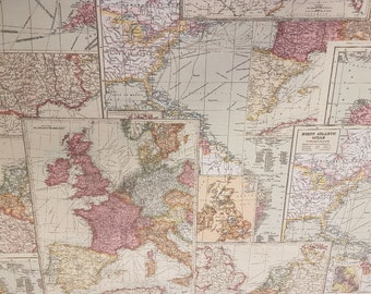 Vintage World Map Fabric: Printed Cotton Canvas, Home Decor