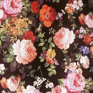 Tapestry Fabric FLORAL ELEGANCE, Black Background, Gobelin Premium. 1.251030.1624.315
