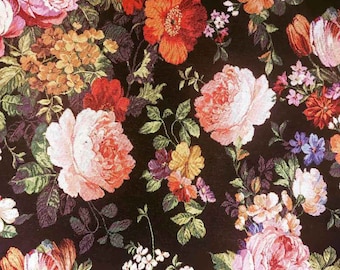 Tapestry Fabric FLORAL ELEGANCE, Black Background, Gobelin Premium. 1.251030.1624.315