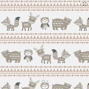 Woodland Animal Cotton Flannel Fabric: Nordic Bears, Foxes, Owls - Half Yard