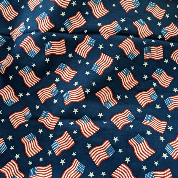 Tissu drapeau américain, étoiles et rayures bleu marine étoiles rouges tissu en coton patriotique par cour