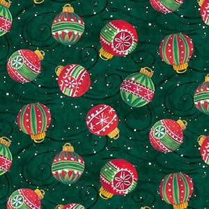 Christmas Fabric, Tossed Christmas Ornaments fabric  by Blank Quilting Corp.