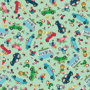 Circus Animal Fabric by the Yard, Busy Street Quilting Cotton Fabric Y3199-110 by Liza Lewis, Clothworks