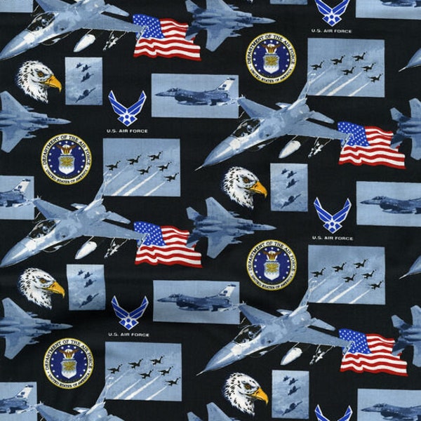 US Airforce Fabric by the Yard, United States Air Force Cotton Fabric by Sykel US Military