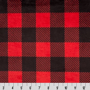 Szkarłatny/czarny Buffalo Check Cuddle Minky od Shannon Fabrics