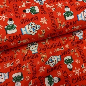 Character Christmas Flannel Fabric - Rudolph Character Names - By the Yard - 100% Cotton Flannel