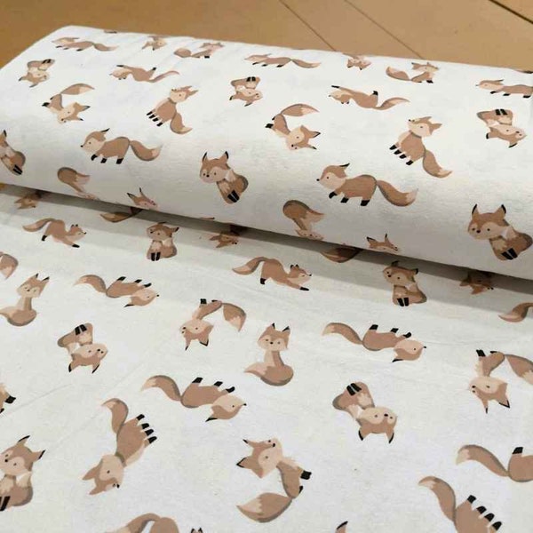 Fox FLANNEL on Cream flannel fabric by the Yard, fabric by the Metre