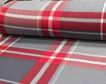 Large Scale Grey, Red and White Plaid Anti-Pill Polar Fleece by the Yard