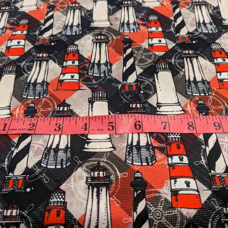 Lighthouse Fabric Multi Lighthouse Fabric on Beige Black Etsy