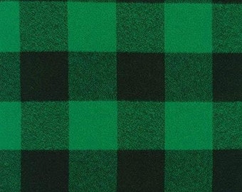 Flannel Fabric - Green Buffalo Plaid - Yarn Dyed Flannel Blanket, TV Blanket, 55" Wide, 1.75" Squares, fabric BTY, fabric by the Metre