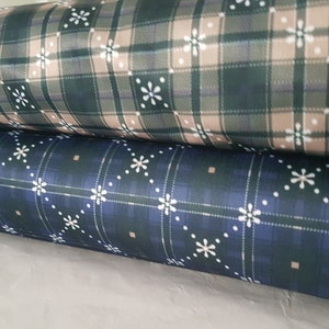 PUL fabric by the Yard, Diaper Waterproof Laminate fabric PUL, Printed Tartan Plaid in Navy Blue and Grey