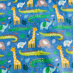 FLANELLE, animaux de la jungle, flanelle bleu par mètre, tissu au mètre