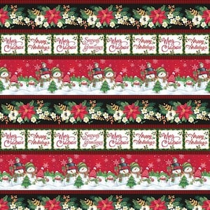 Christmas Fabric, Christmas Border Stripe Fabric in Red by Blank Quilting Corp.