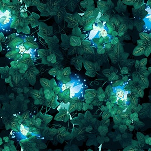 Fairy Fabric by the Yard, Henry Glass - Summer Night Soiree by Salt Meadows Studios   Glow in the Dark - Cotton fabric