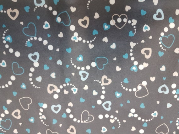 PUL Fabric Diaper Waterproof Laminated Fabric PUL Pink Hearts and Teal  Hearts on White 