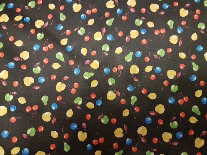 Apples Cherries fabric by the Metre Plums on Black PUL fabric Diaper Waterproof Laminated fabric Pears Fruit PUL fabric by the Yard
