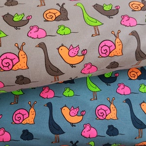 KNIT jersey fabric by the Yard, Neon Animals and Birds Children&#39;s Cotton Jersey Fabric, OEKO-TEX fabric, Free Shipping