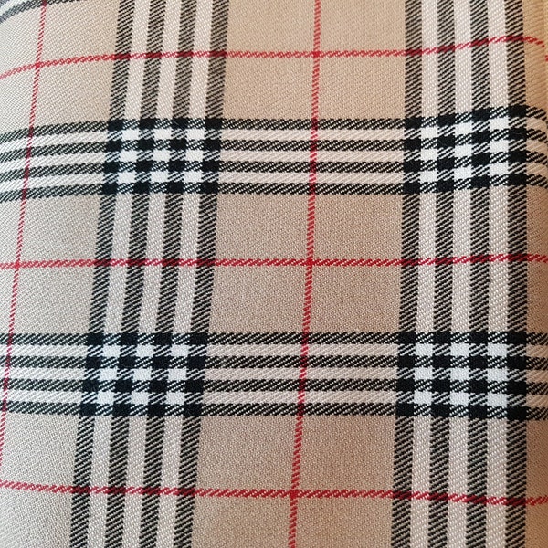 Tartan Fabric. Caramel Thompson. Tan / brown Fashion tartan. Poly viscose. Machine Washable. fabric by the Yard, fabric by the Metre